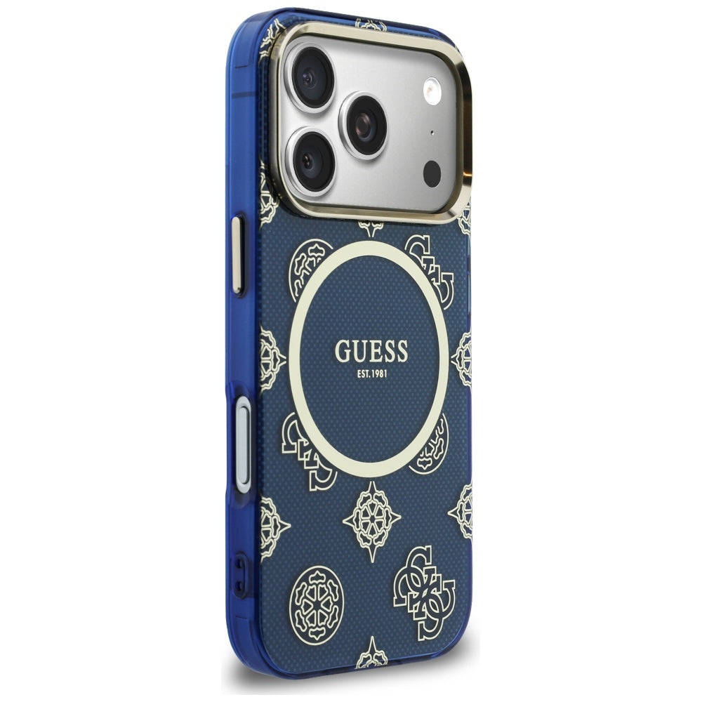 Husa MagSafe pentru Apple iPhone 17 Pro Max, Guess, IML Peony Dot, Albastra