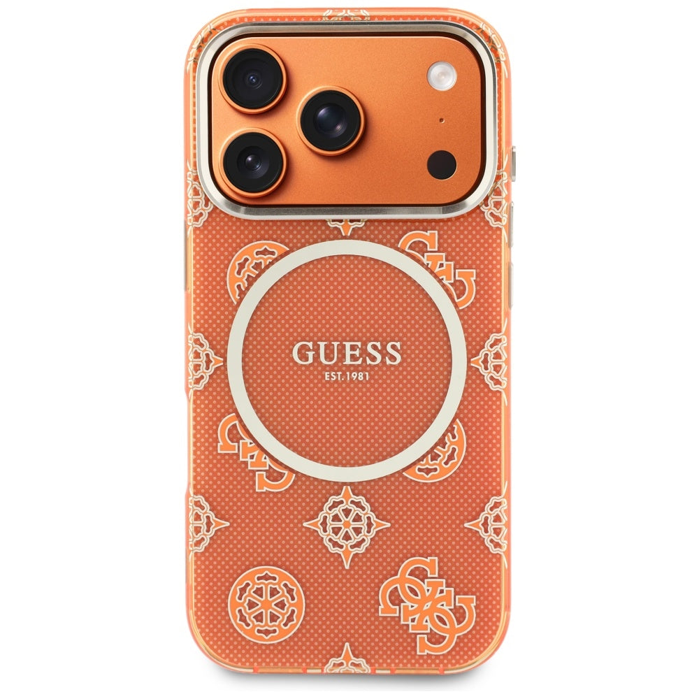 Husa MagSafe pentru Apple iPhone 17 Pro Max, Guess, IML Peony Dot, Portocalie