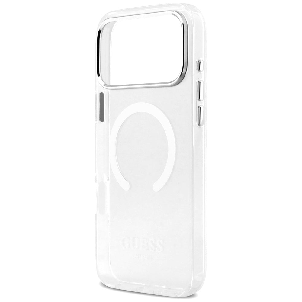 Husa MagSafe pentru Apple iPhone 17 Pro Max, Guess, Metal Outline, Argintie