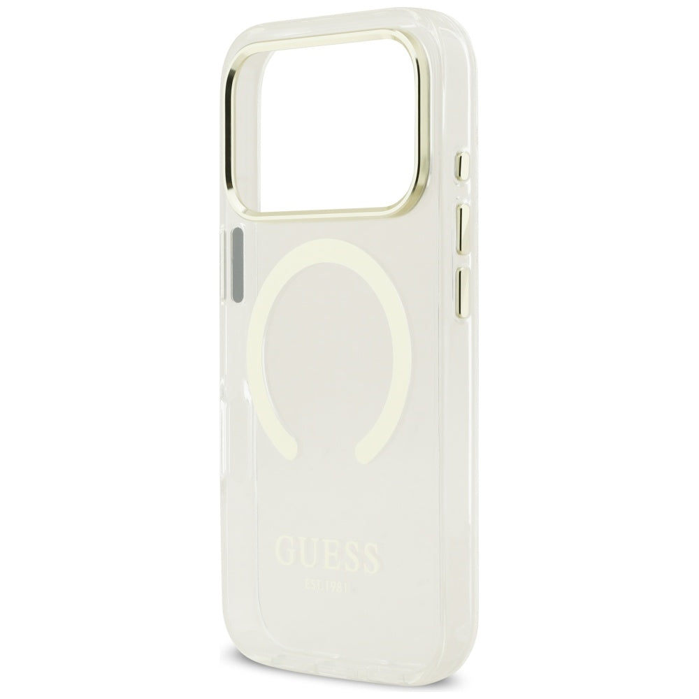 Husa MagSafe pentru Apple iPhone 17 Pro Max, Guess, Metal Outline, Aurie