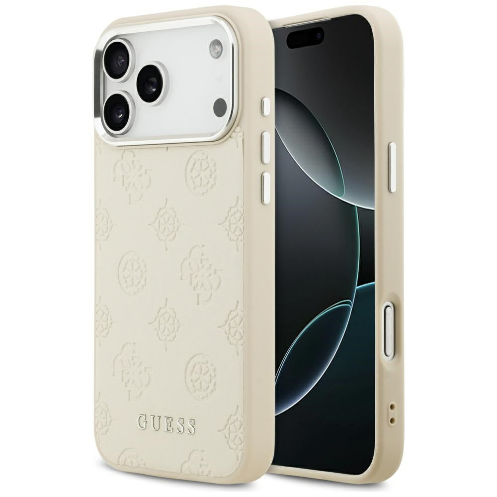 Husa MagSafe pentru Apple iPhone 17 Pro Max, Guess, Peony Hot Stamp Script, Bej