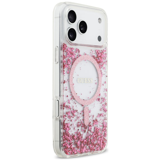 Husa MagSafe pentru Apple iPhone 17 Pro Max, Guess, Resin Bottom Glitter , Roz