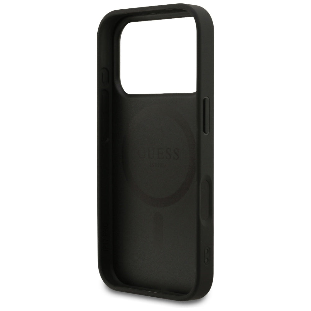 Husa MagSafe pentru Apple iPhone 17 Pro Max, Guess, Saffiano Classic Logo, Neagra