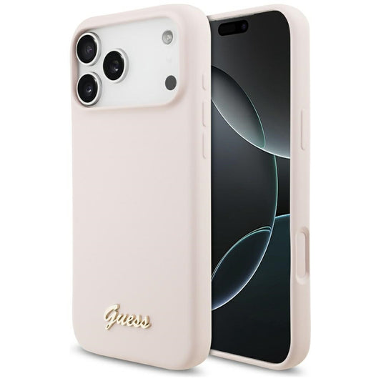 Husa MagSafe pentru Apple iPhone 17 Pro Max, Guess, Script Metal Logo, Roz Deschis