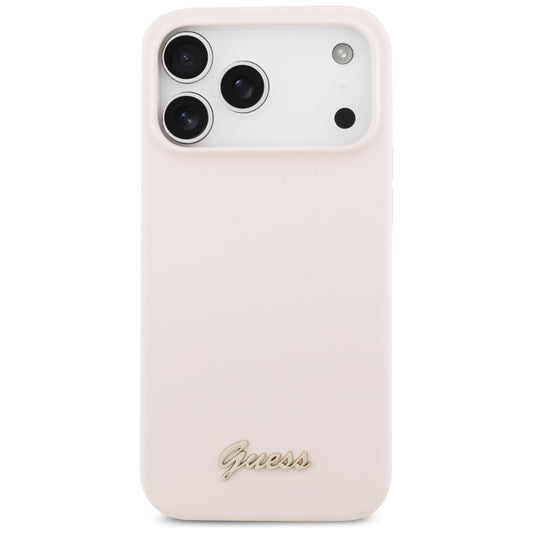 Husa MagSafe pentru Apple iPhone 17 Pro Max, Guess, Script Metal Logo, Roz Deschis