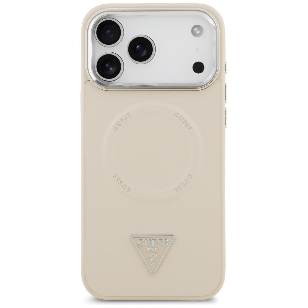 Husa MagSafe pentru Apple iPhone 17 Pro Max, Guess, Triangle Logo, Bej Argintie