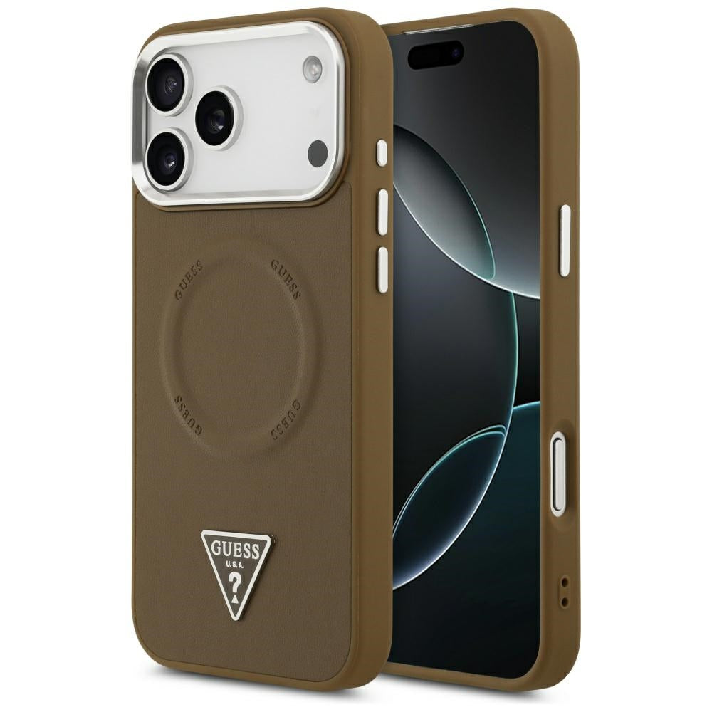 Husa MagSafe pentru Apple iPhone 17 Pro Max, Guess, Triangle Logo, Maro Argintie