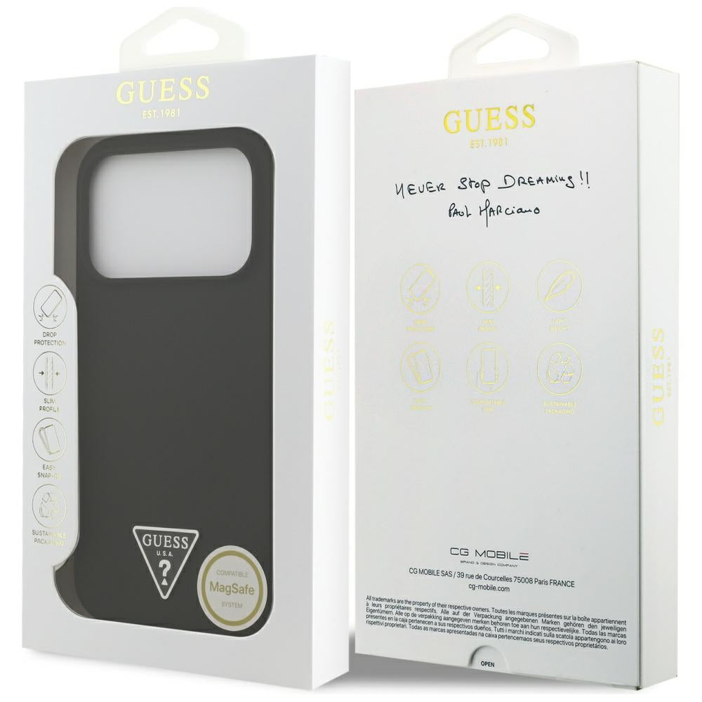 Husa MagSafe pentru Apple iPhone 17 Pro Max, Guess, Triangle Logo, Neagra