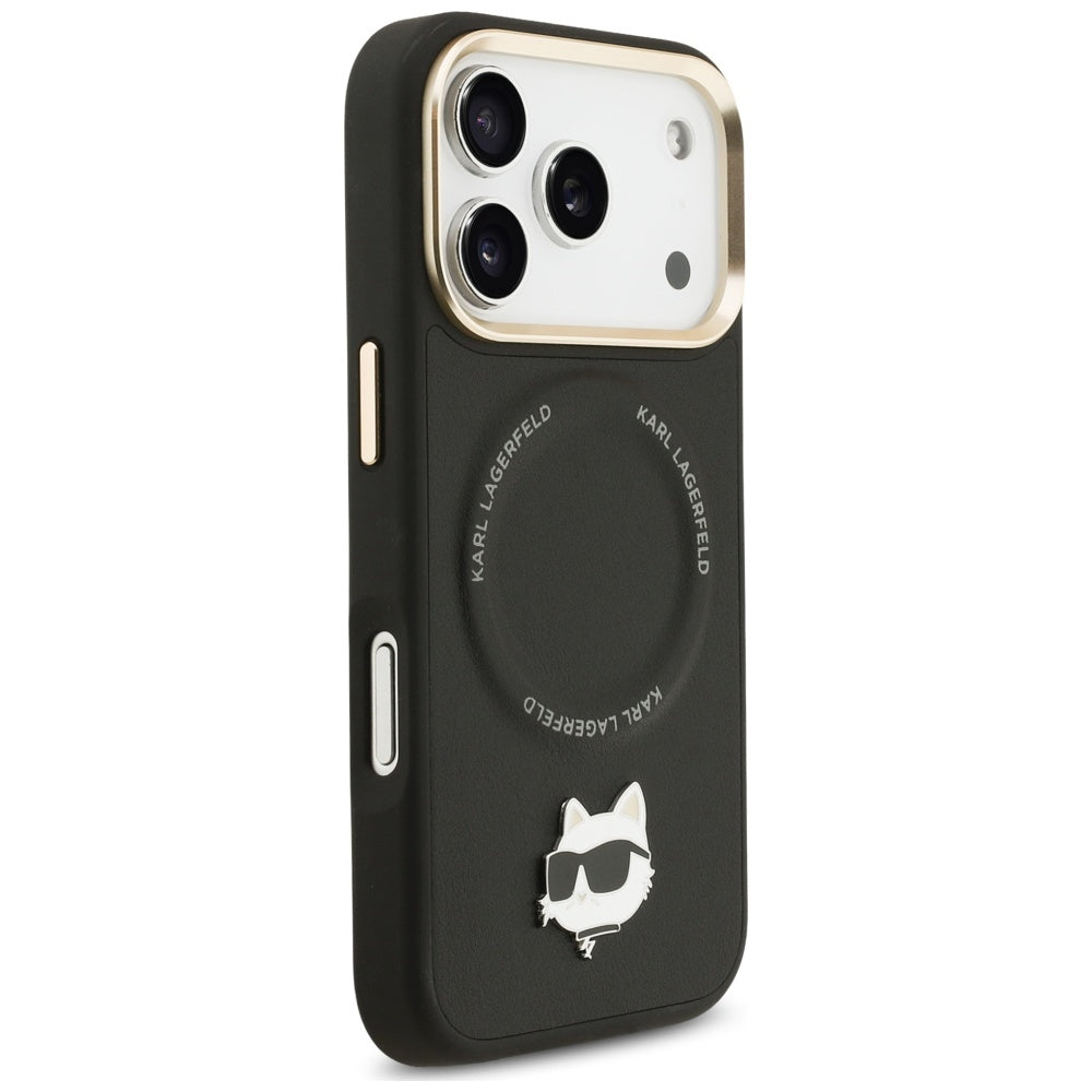 Husa MagSafe pentru Apple iPhone 17 Pro Max, Karl Lagerfeld, Big Strap Choupette Metal Logo, Neagra