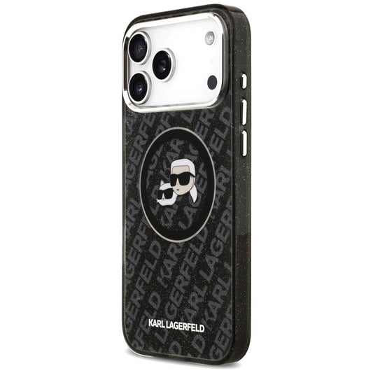 Husa MagSafe pentru Apple iPhone 17 Pro Max, Karl Lagerfeld, Glitter Karl & Choupette Head, Neagra