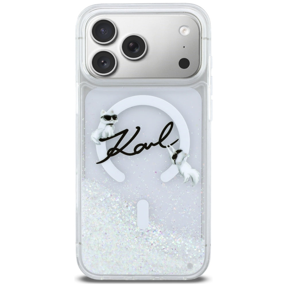 Husa MagSafe pentru Apple iPhone 17 Pro Max, Karl Lagerfeld, Glitter Karl Script Logo, Transparenta