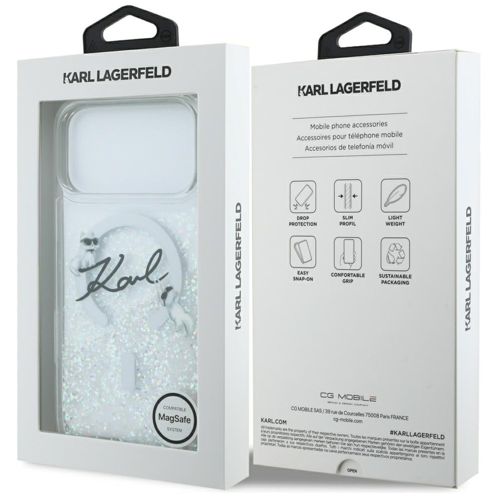 Husa MagSafe pentru Apple iPhone 17 Pro Max, Karl Lagerfeld, Glitter Karl Script Logo, Transparenta