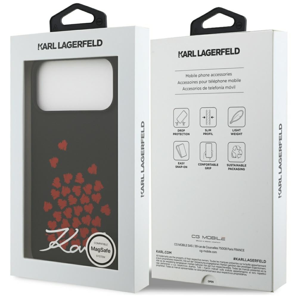 Husa MagSafe pentru Apple iPhone 17 Pro Max, Karl Lagerfeld, Heart Sign Logo, Neagra