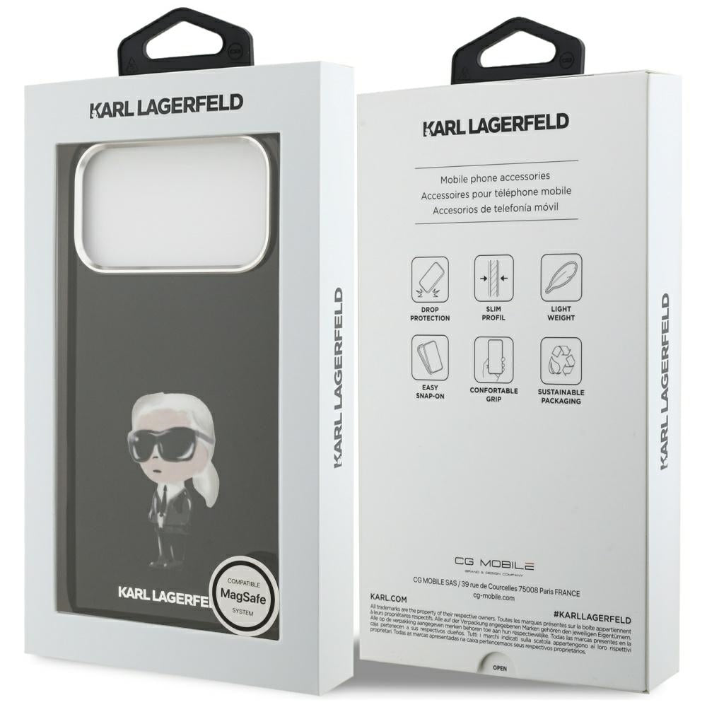 Husa MagSafe pentru Apple iPhone 17 Pro Max, Karl Lagerfeld, IML Aquarelle Karl Ikonik, Neagra