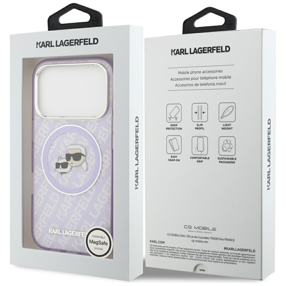 Husa MagSafe pentru Apple iPhone 17 Pro Max, Karl Lagerfeld, IML Glitter Karl & Choupette`s Heads, Mov