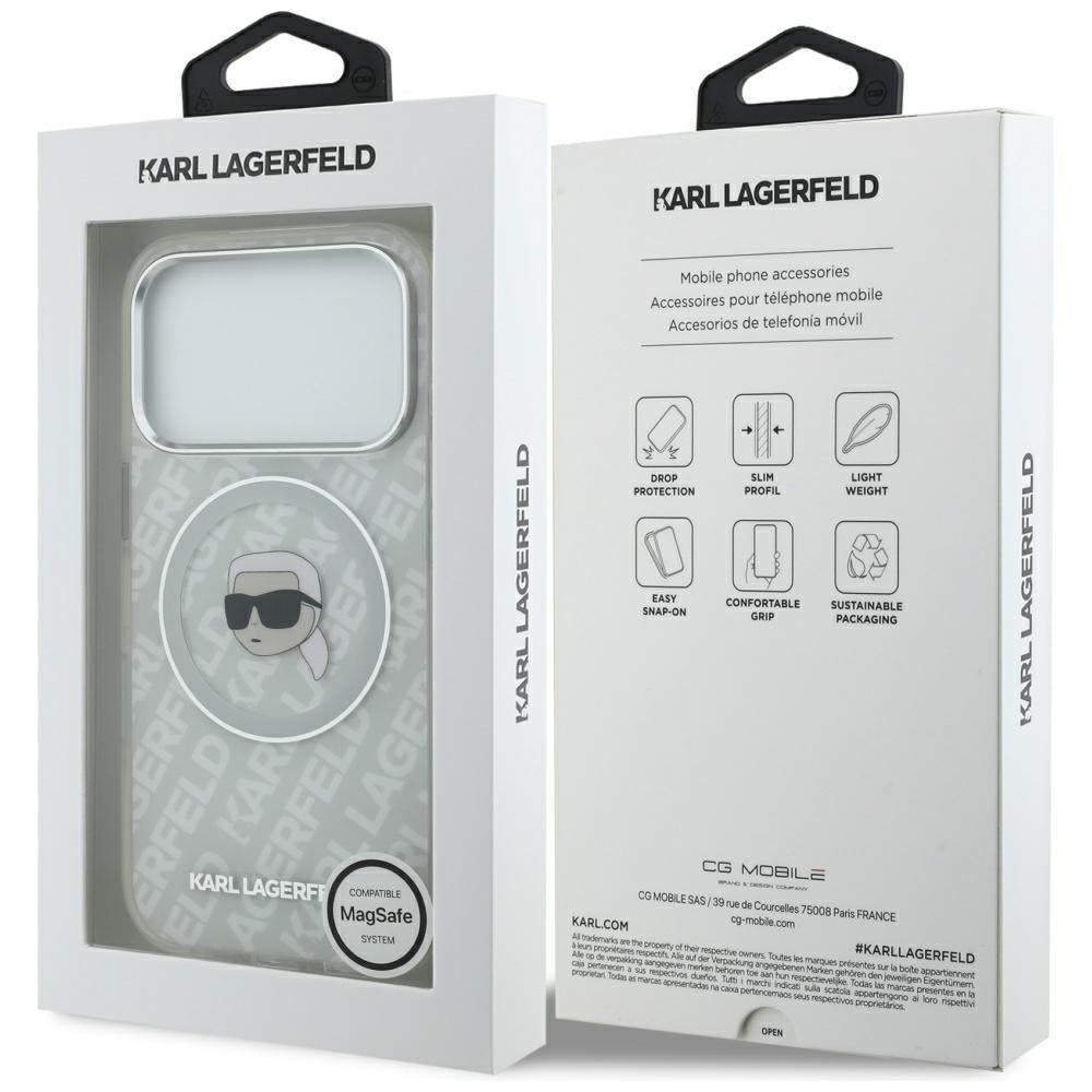 Husa MagSafe pentru Apple iPhone 17 Pro Max, Karl Lagerfeld, IML Karl`s Head, Gri