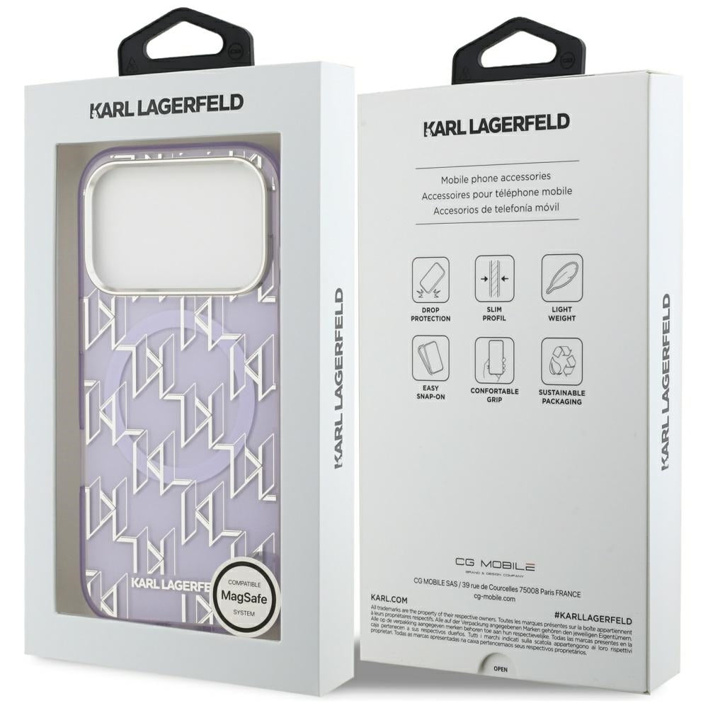 Husa MagSafe pentru Apple iPhone 17 Pro Max, Karl Lagerfeld, IML KL Monogram, Mov