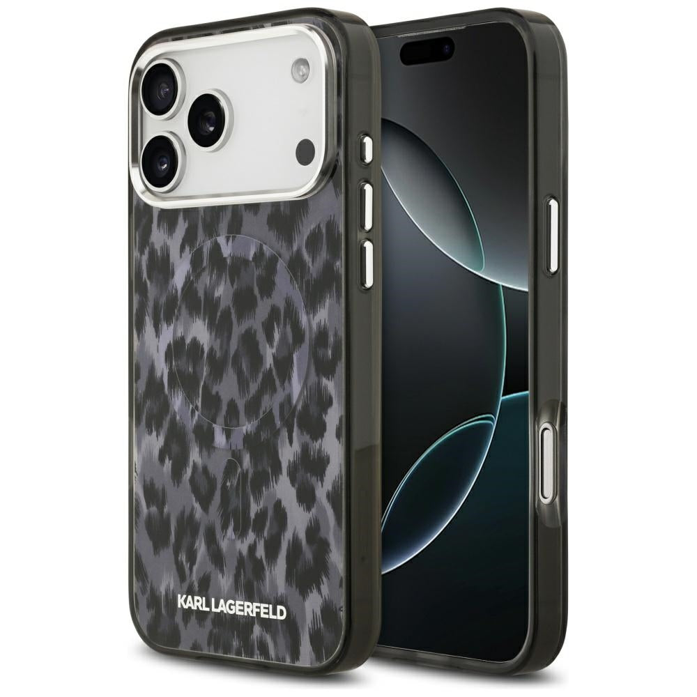 Husa MagSafe pentru Apple iPhone 17 Pro Max, Karl Lagerfeld, IML Leopard Pattern, Neagra
