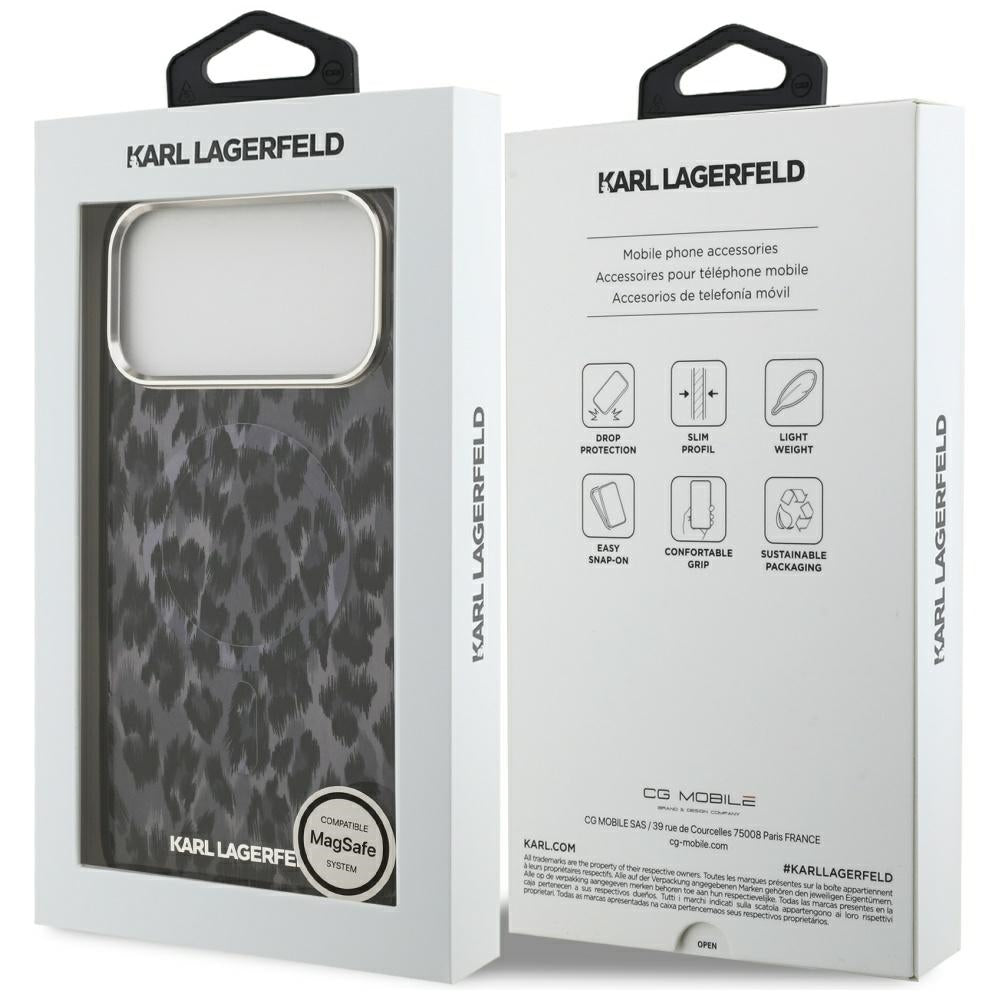 Husa MagSafe pentru Apple iPhone 17 Pro Max, Karl Lagerfeld, IML Leopard Pattern, Neagra