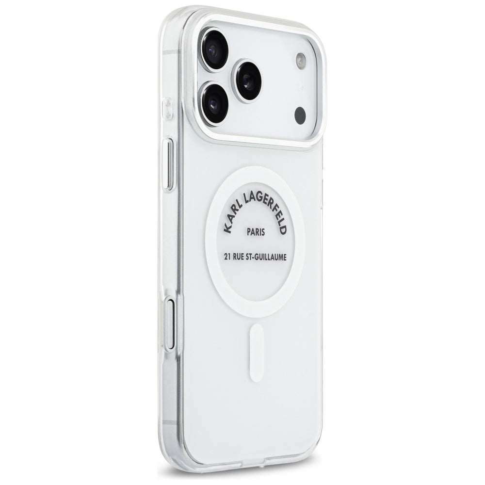 Husa MagSafe pentru Apple iPhone 17 Pro Max, Karl Lagerfeld, IML Logo RSG, Transparenta