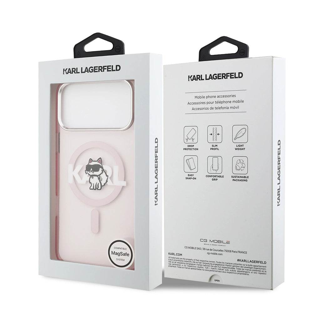 Husa MagSafe pentru Apple iPhone 17 Pro Max, Karl Lagerfeld, IML Sketch Logo Choupette, Roz
