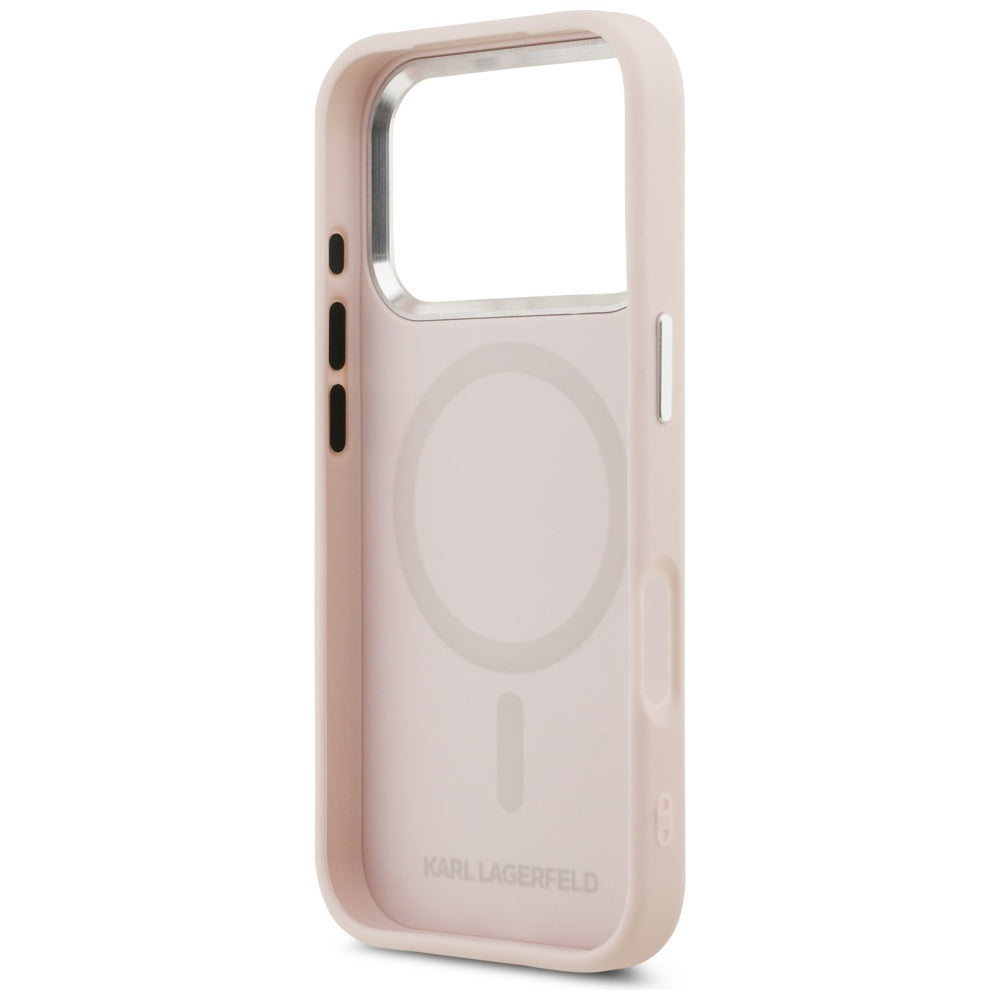 Husa MagSafe pentru Apple iPhone 17 Pro Max, Karl Lagerfeld, Initial & Metal Logo, Roz