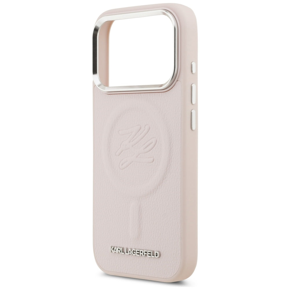 Husa MagSafe pentru Apple iPhone 17 Pro Max, Karl Lagerfeld, Initial & Metal Logo, Roz