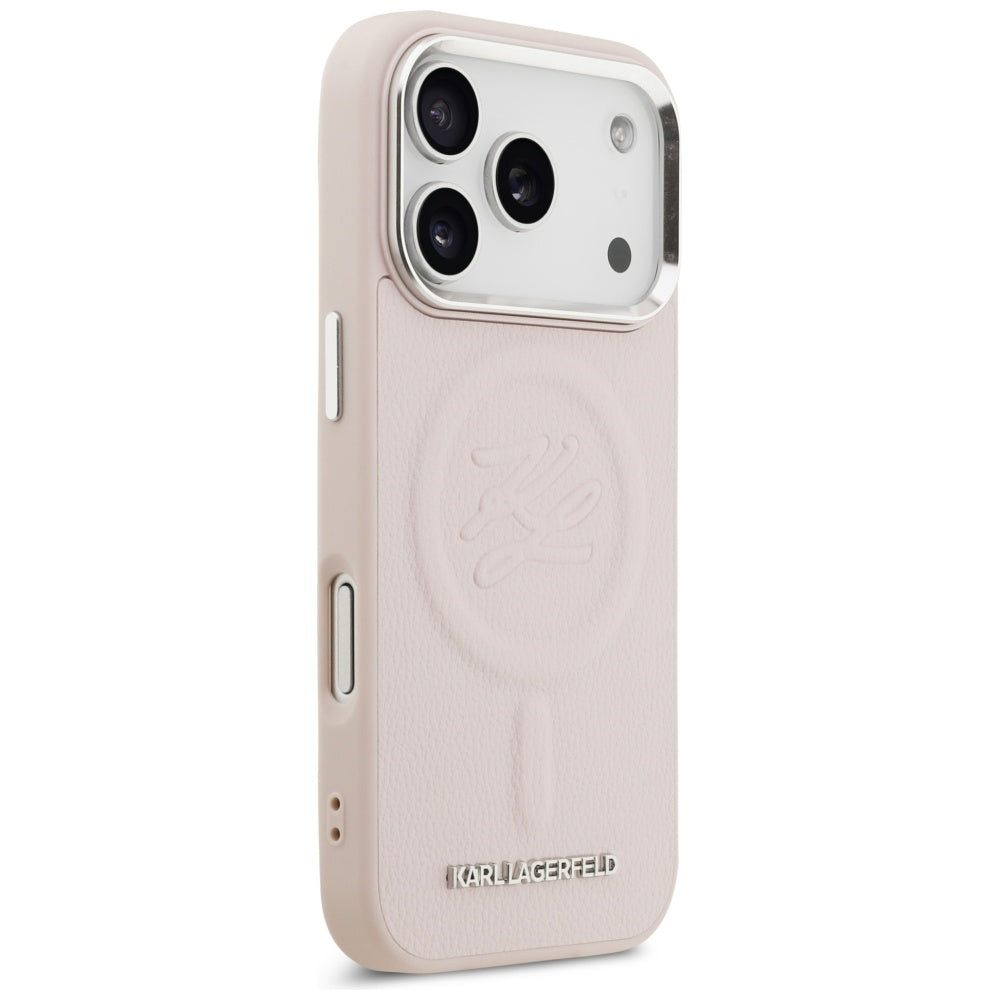Husa MagSafe pentru Apple iPhone 17 Pro Max, Karl Lagerfeld, Initial & Metal Logo, Roz
