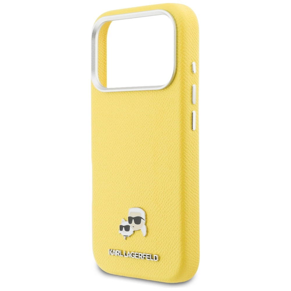 Husa MagSafe pentru Apple iPhone 17 Pro Max, Karl Lagerfeld, Karl & Choupette Head's Pin, Galbena