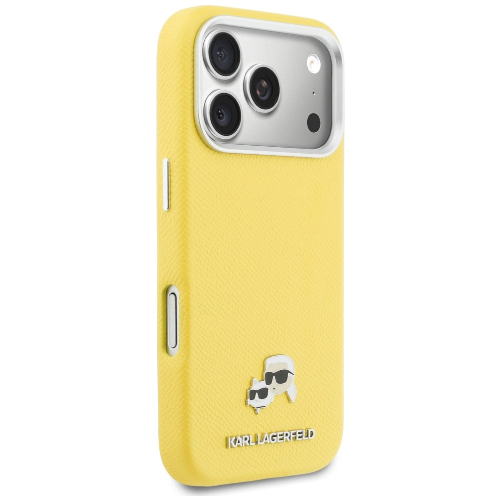 Husa MagSafe pentru Apple iPhone 17 Pro Max, Karl Lagerfeld, Karl & Choupette Head's Pin, Galbena