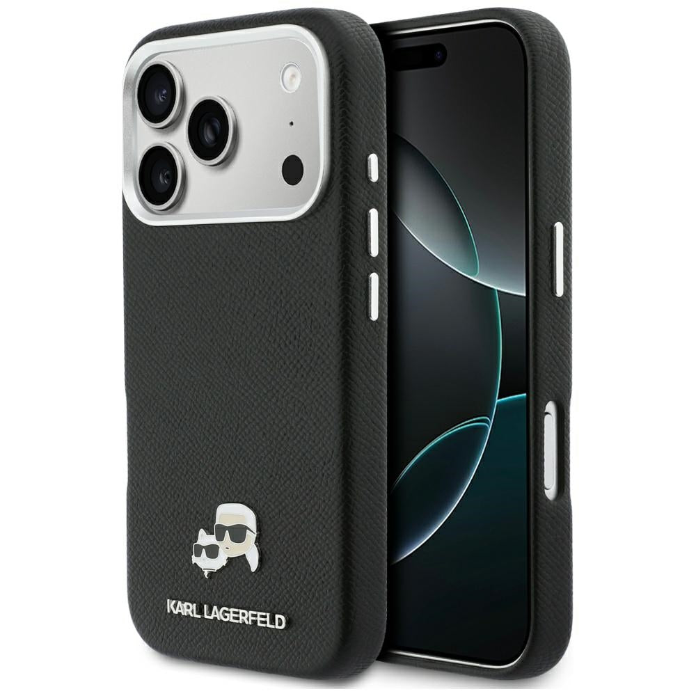 Husa MagSafe pentru Apple iPhone 17 Pro Max, Karl Lagerfeld, Karl & Choupette Head's Pin, Neagra