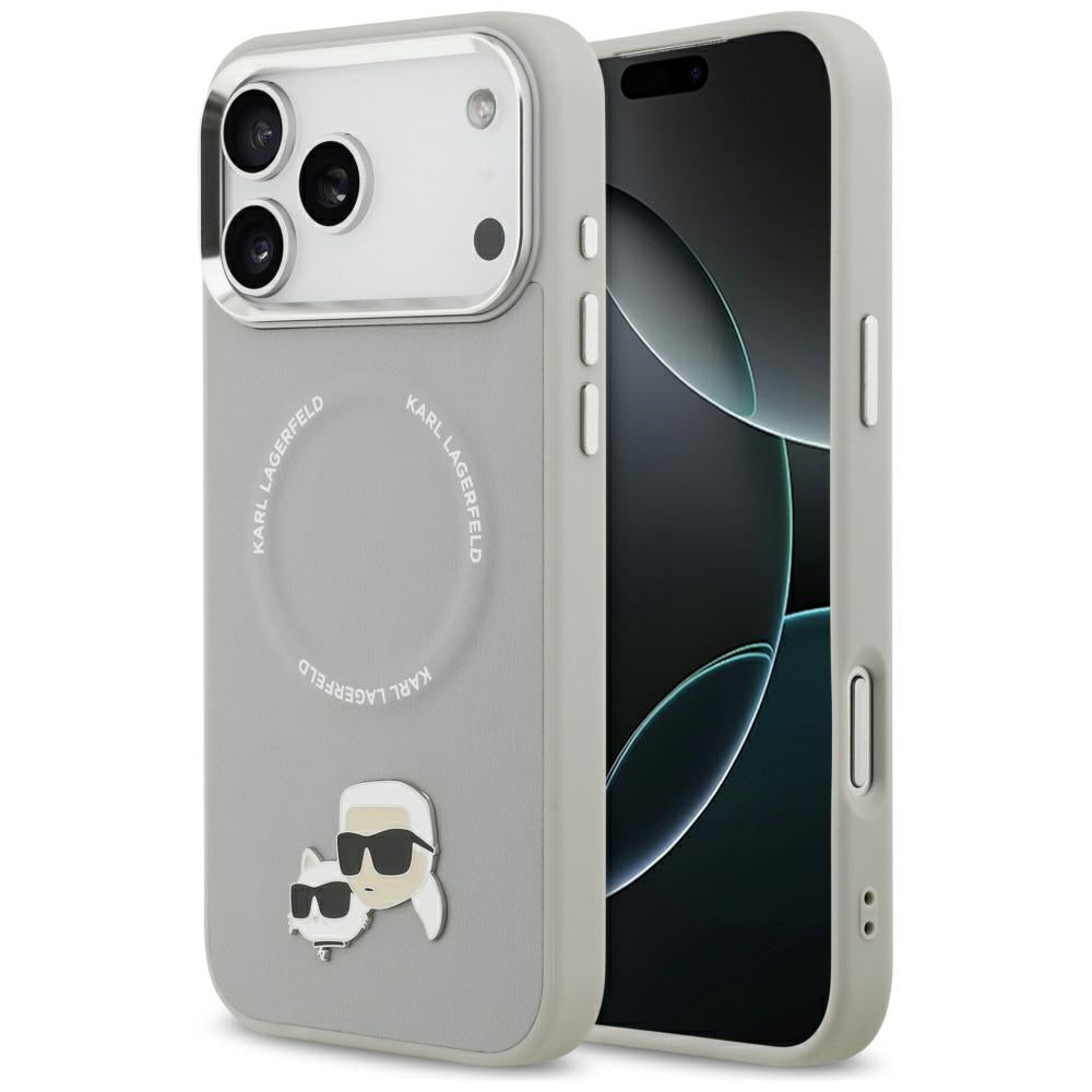 Husa MagSafe pentru Apple iPhone 17 Pro Max, Karl Lagerfeld, Karl & Choupette Pins, Gri