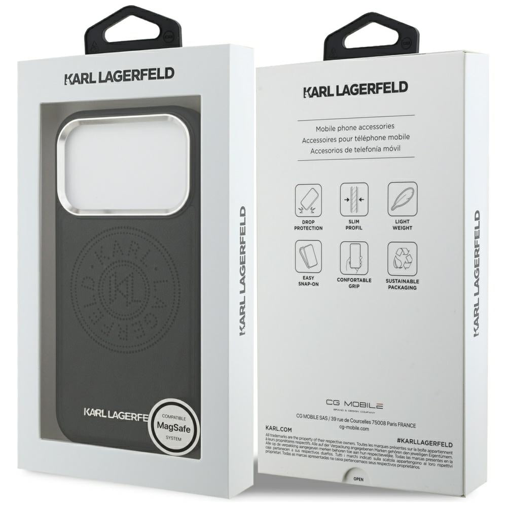 Husa MagSafe pentru Apple iPhone 17 Pro Max, Karl Lagerfeld, Point & Metal Logo, Neagra