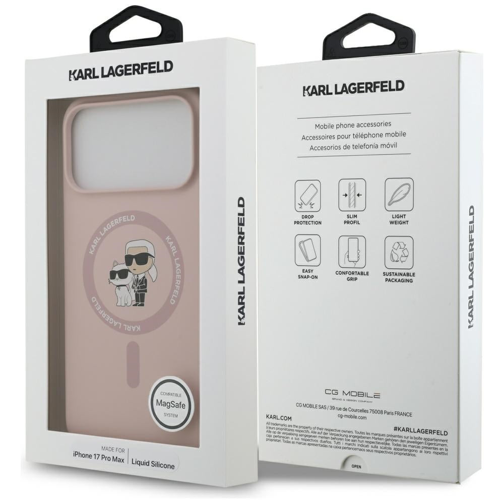 Husa MagSafe pentru Apple iPhone 17 Pro Max, Karl Lagerfeld, Ring Karl & Choupette, Roz