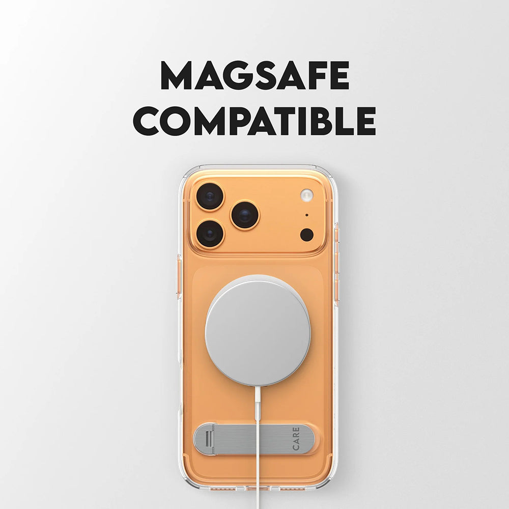 Husa MagSafe pentru Apple iPhone 17 Pro Max, PanzerGlass, Care Feature Kickstand, Transparenta Alba