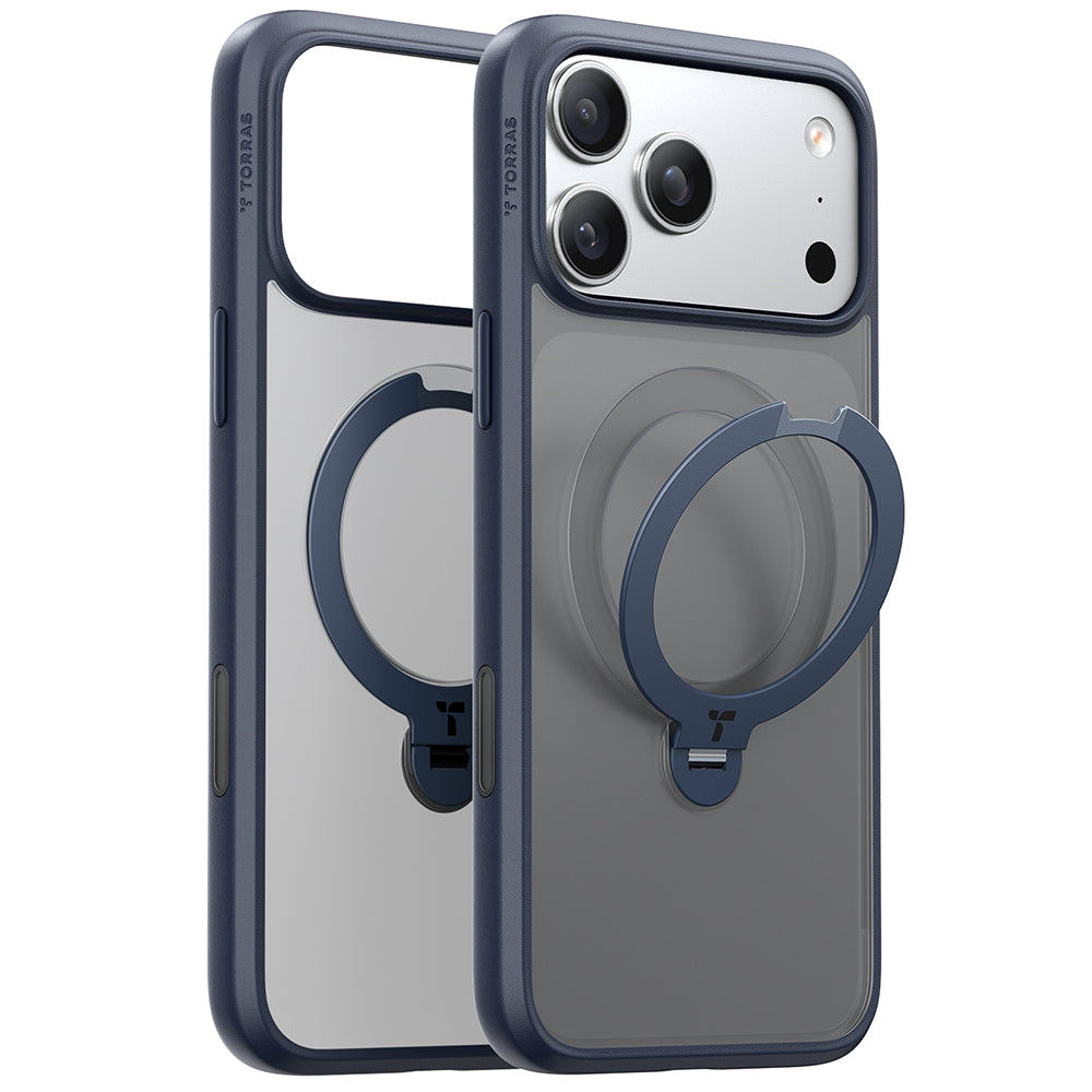 Husa MagSafe pentru Apple iPhone 17 Pro Max, Torras, Ostand Spin, Bleumarin