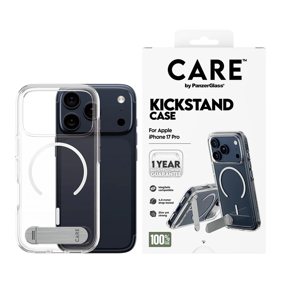 Husa MagSafe pentru Apple iPhone 17 Pro, PanzerGlass, Care Feature Kickstand, Transparenta
