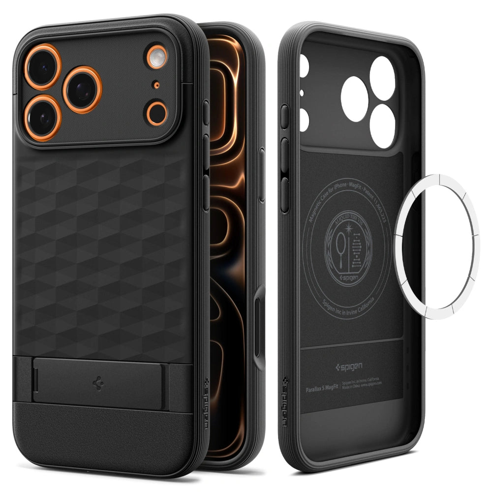 Husa MagSafe pentru Apple iPhone 17 Pro, Spigen, Caseology Parallax S, Neagra Mata ACS09964