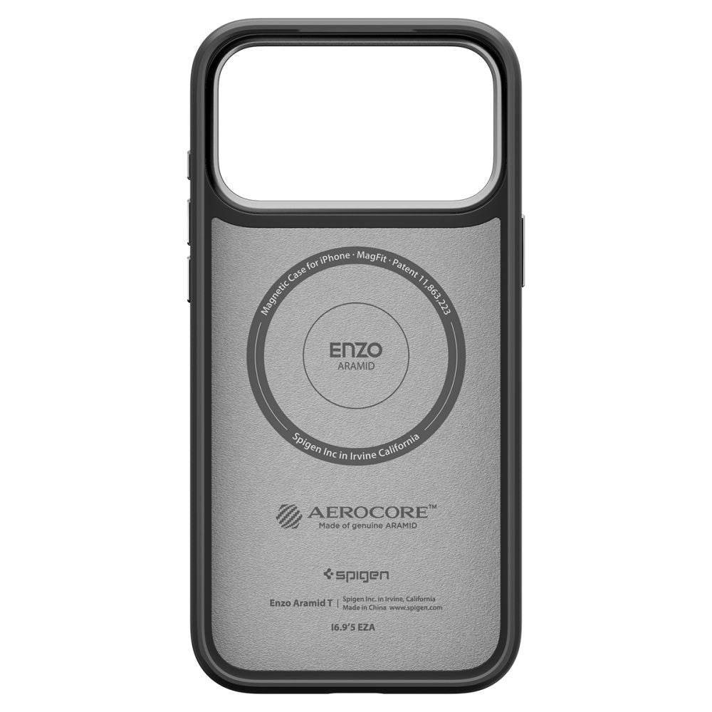 Husa MagSafe pentru Apple iPhone 17 Pro, Spigen, Enzo Aramid T, Neagra Argintie ACS09958