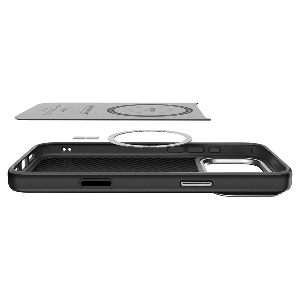 Husa MagSafe pentru Apple iPhone 17 Pro, Spigen, Enzo Aramid T, Neagra Argintie ACS09958