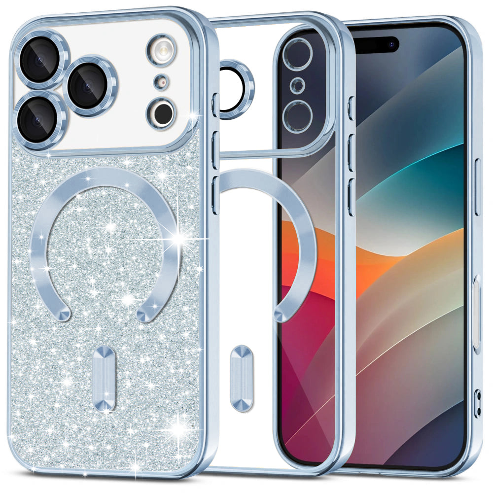 Husa MagSafe pentru Apple iPhone 17 Pro, Techsuit, Luxury Glitter, Bleu