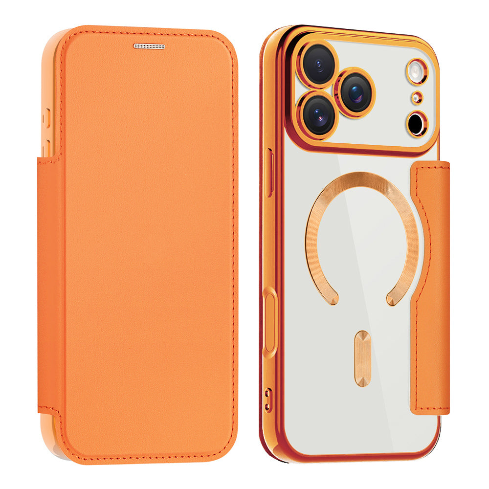 Husa MagSafe pentru Apple iPhone 17 Pro, Techsuit, SmartMag Book, Portocalie