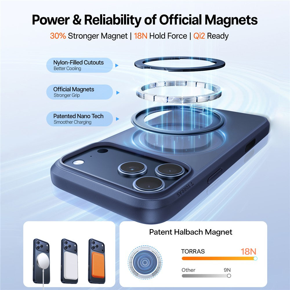Husa MagSafe pentru Apple iPhone 17 Pro, Torras, Ostand Pro, Bleumarin