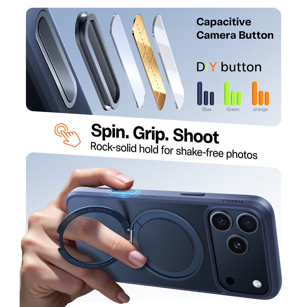 Husa MagSafe pentru Apple iPhone 17 Pro, Torras, Ostand Pro, Bleumarin