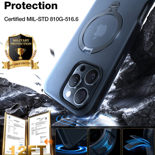 Husa MagSafe pentru Apple iPhone 17 Pro, Torras, Ostand Spin, Albastra