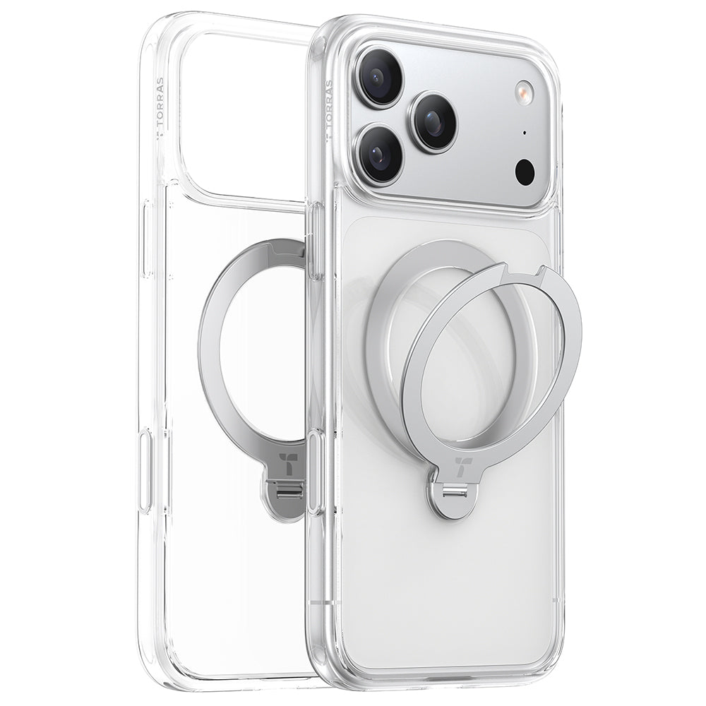 Husa MagSafe pentru Apple iPhone 17 Pro, Torras, Ostand Spin, Transparenta