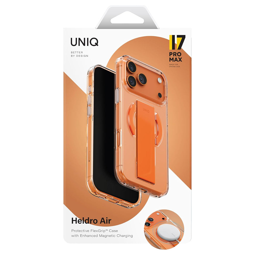 Husa MagSafe pentru Apple iPhone 17 Pro, UNIQ, Heldro Air MagClick, Transparenta Portocalie