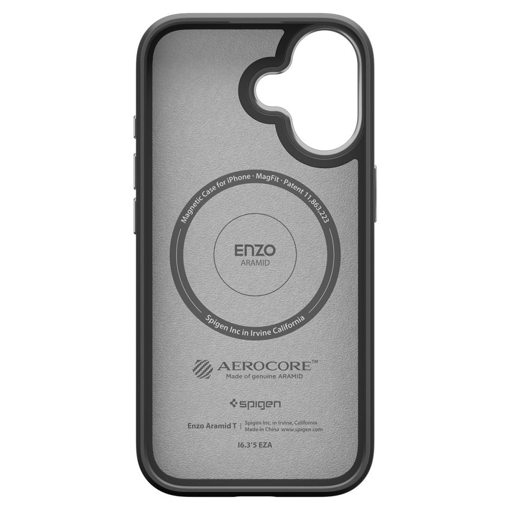Husa MagSafe pentru Apple iPhone 17, Spigen, Enzo Aramid T, Neagra Argintie ACS09989