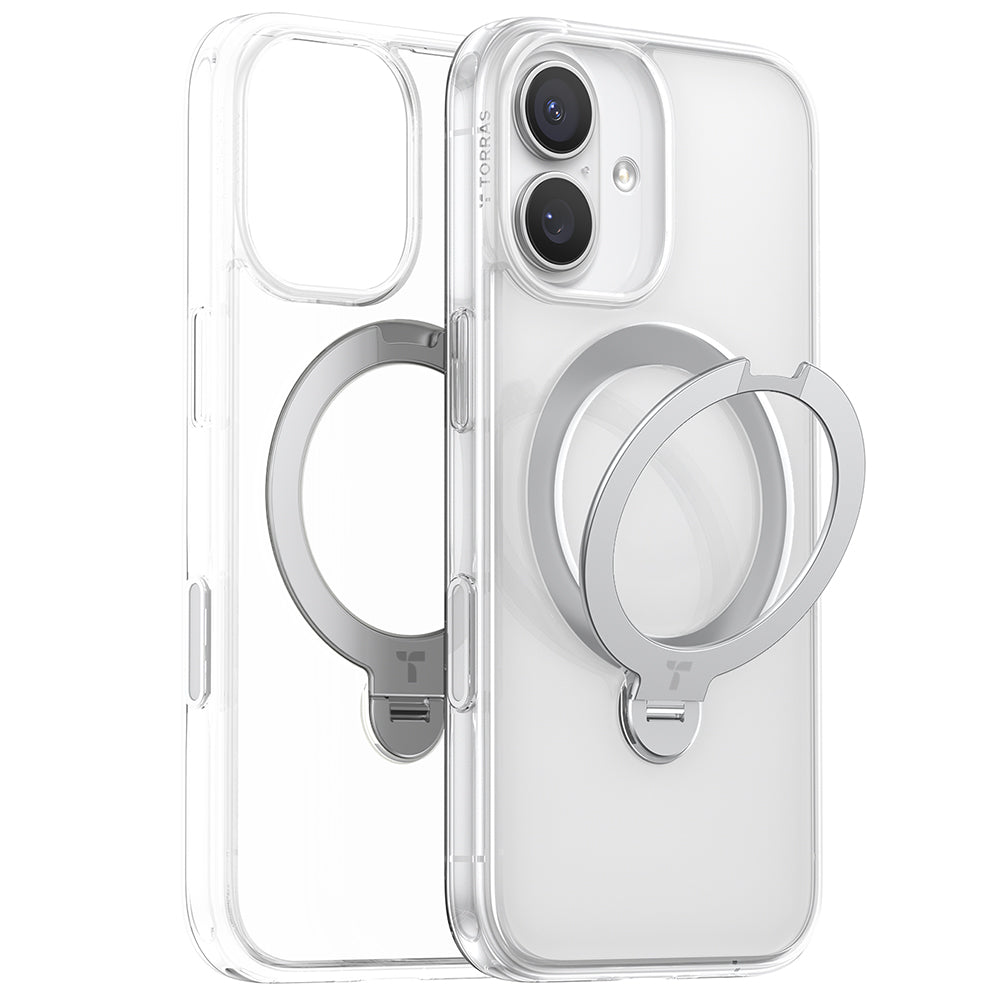 Husa MagSafe pentru Apple iPhone 17, Torras, Ostand Spin, Transparenta