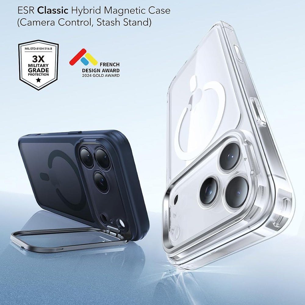 Husa MagSafe pentru Apple iPhone 18 Pro / 17 Pro, ESR, Classic Hybrid Kickstand, Albastra Satinata